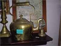 Pair of Antique Brass Candlesticks, Kettle and