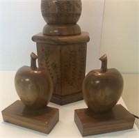 Lamp & Apple Bookends hand carved by Whittler's of