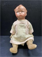 1930's Composition & Straw Stuffed Doll w/ Molded