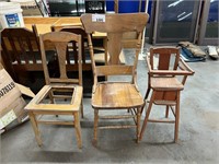 WOOD CHAIRS/ AND HIGH CHAIR LOT