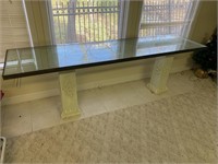 THICK GLASS TOP TABLE WITH 2 PILLAR BASE