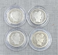 4 Barber dimes: 1912 D, 1909, 1916, 1914 D