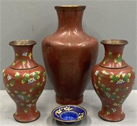 Chinese Cloisonne Vases & Tray Lot