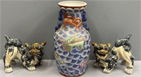 Chinese Porcelain Vase & Ceramic Foo Dogs