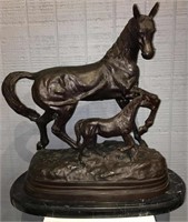 Bronze Horse Sculpture On Marble Base