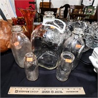 (5) Various Sizes of Clear Glass Milk Jugs