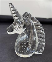 Glass unicorn paperweight, 4.5 inches tall.