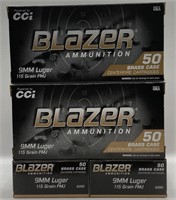 (OO) CCI Blazer Ammunition 9mm Luger Cartridges