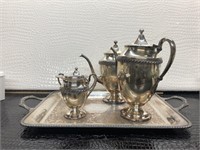 Vintage Silver Plate Tea Set With Tray Service Set