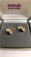 Pair 14KT Gold & Onyx Earrings