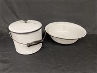 Enamelware-Pail and Bowl, Etc