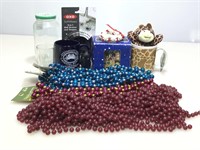 Christmas glassware  beads garlands and more