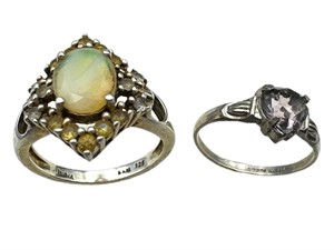 2 Sterling, Opal, Amethyst Rings