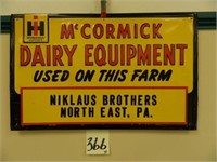 Tin IH McCormick Dairy Equipment Sign, 14 1/2"x23"
