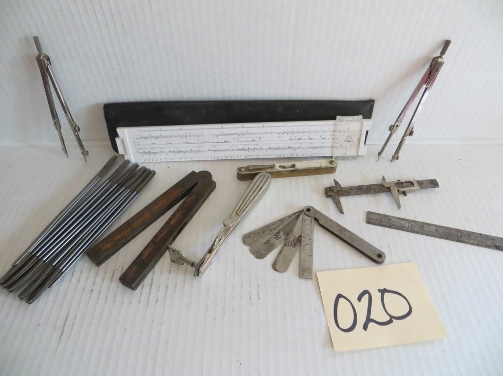 Assortment of Early Metal & Wooden Rulers & Other