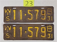 Wisconsin 1931 License Plates