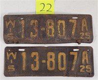 Wisconsin 1925 License Plates