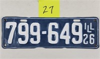 Illinois 1926 License Plate