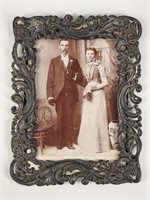 ORNATE CAST METAL PICTURE FRAME W/ IMAGE