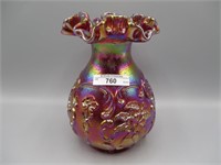 Fenton purple Carnival floral vase