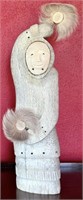 $ Rare 16" Carved Whale Bone Eskimo Figure Signed