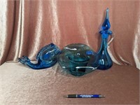 Teal Blue Hat Vase & Blue Whale Vase;