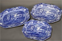 Three Graduated Spode Blue and White Meat Platters