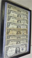 FRAME OF 8 $1 SILVER CERTIFICATES