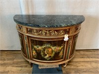 Marble Top Demilune Painted Cabinet