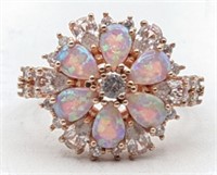 Rose Gold Over Sterling White Sapphire Opal Ring