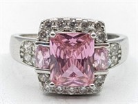 Ladies Sterling Pink & White Sapphire Ring