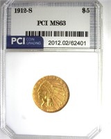 1912-S Gold $5 MS63 LISTS $20000