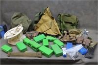 AMMO BOXES, MILITARY BAGS, CLEANING SUPPLIES AND