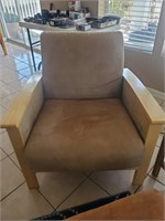 Microfiber Tan Chair Wood Frame, Velcro Cushion #1
