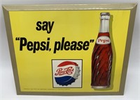 Standing Tin Pepsi Cola Sign 9"x11"