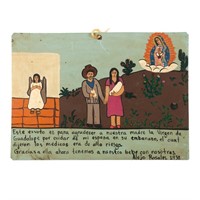 A. Rosales Virgin of Guadalupe Oil on Tin Folk Ret