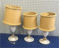 THREE MILK GLASS LAMPS