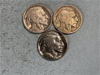 Three 1928 Buffalo nickels