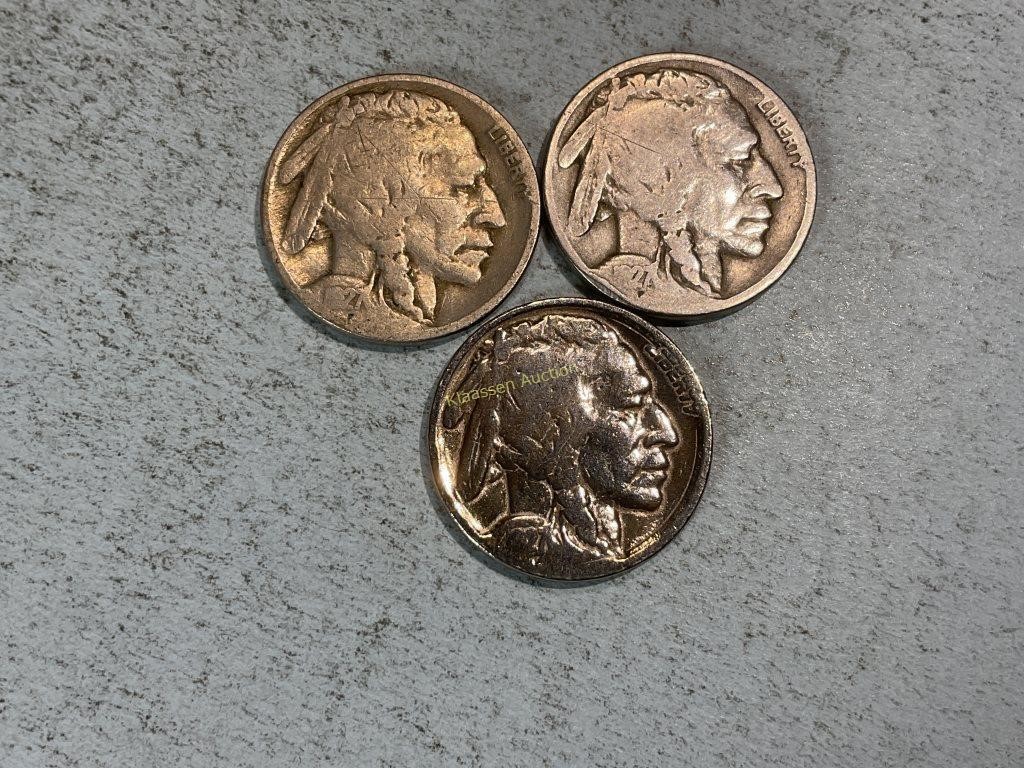 Three 1927 Buffalo nickels