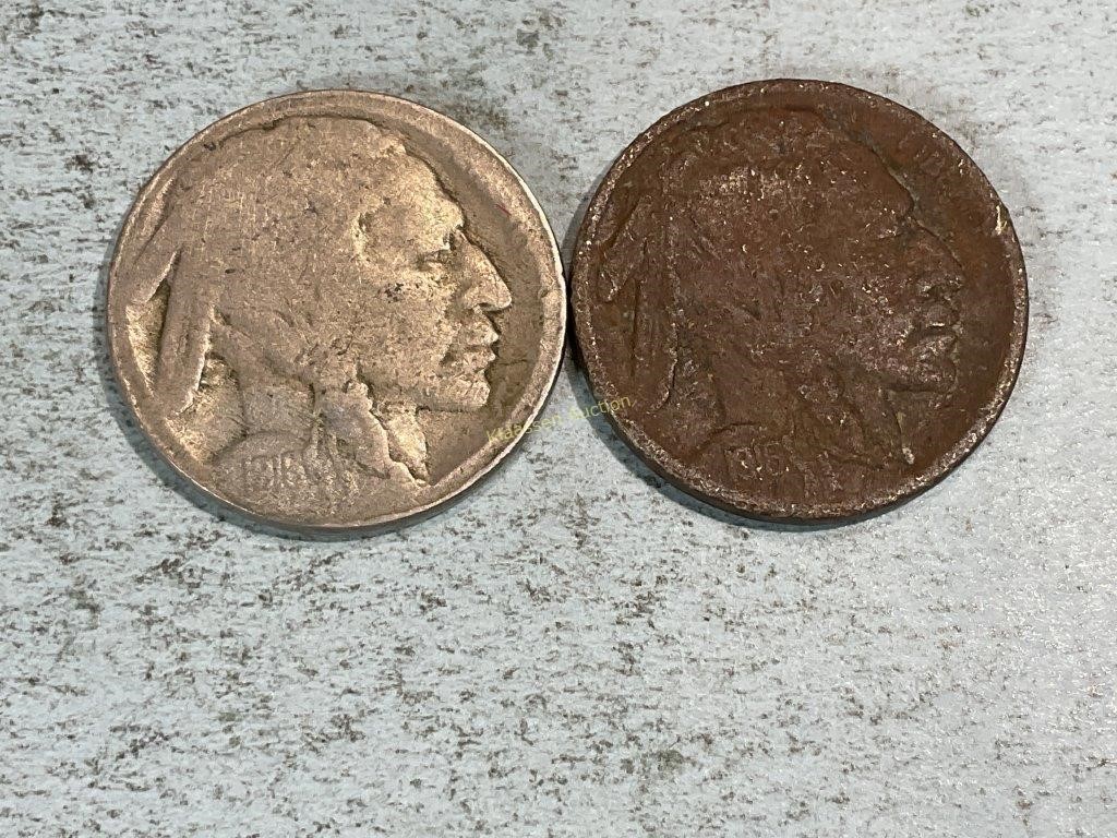 Two 1916 Buffalo nickels