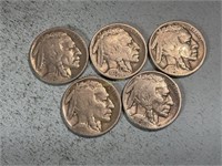 Five 1929 Buffalo nickels