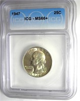 1947 Quarter ICG MS66+ LISTS $100