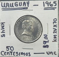Uncirculated 1965 Uruguay coin