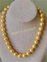 hand knotted golden color faux pearl necklace