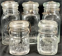 5 Ball Ideal Glass Mason Jars w/ Glass Lids