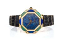 DELANEAU 18K GOLD, DIAMOND & LAPIS WRISTWATCH, 47g