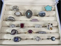 17 Sterling Silver Fashion Rings In Box