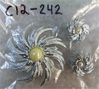 C12-242  3" dia. swirl pin & earrings