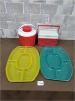 Coleman cooler, cooler water jug, plastic trays