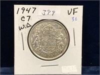 1947  Can Silver 50 Cent Piece  VF30